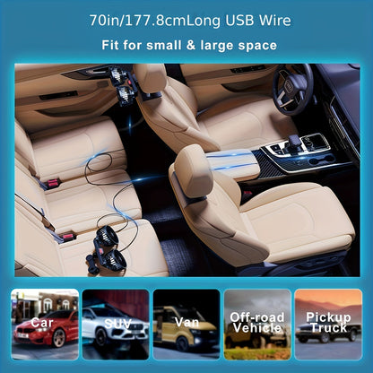 Portable Dual Car Fan with 360° Rotation & Silent Operation