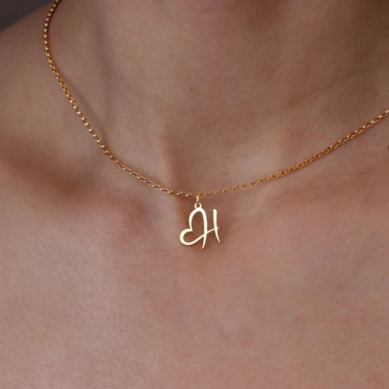 Dainty Monogram Heart Pendant Necklace