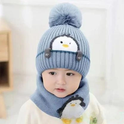 Soft Children's Penguin Winter Hat and Scarf Set