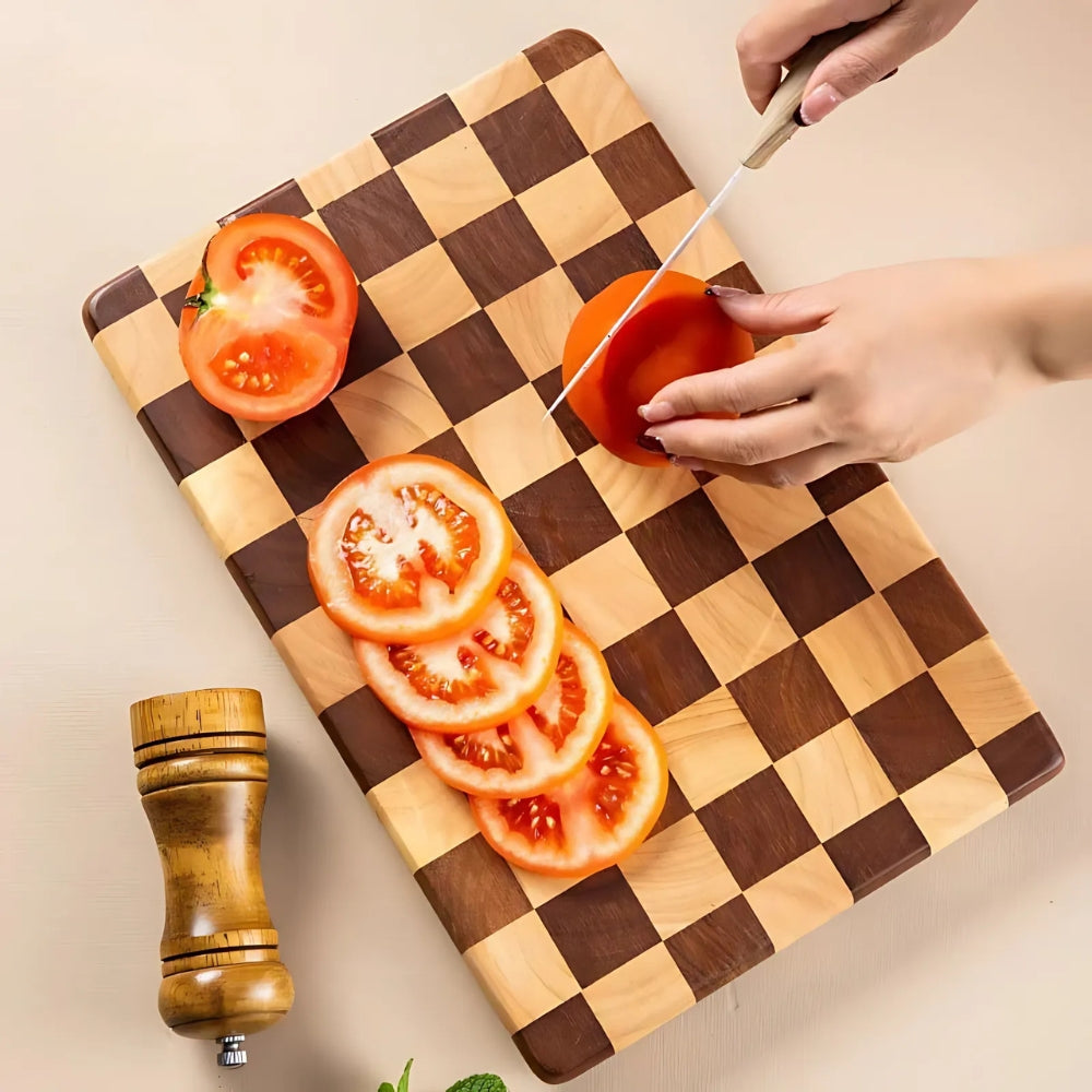 Natural Wood Cutting Board with Chess Design - Luxicro