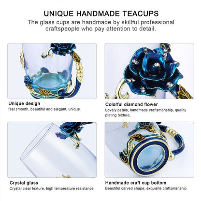 Delicate Floral Glass Tea Cup Set With Spoon