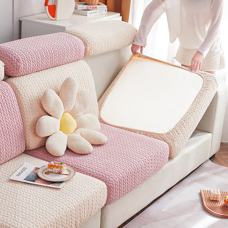 Soft Tan Plush Sectional Pet Sofa Cover