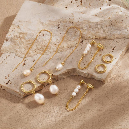 Classic White Pearl Stud Earrings Set