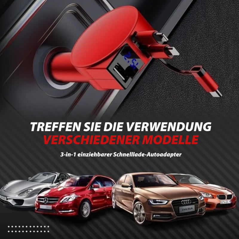 Compact 3-in-1 Quick Car Phone Charger