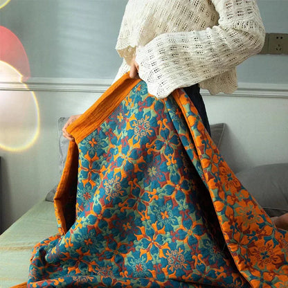 Cozy Lightweight Blue Patchwork Cotton Blanket - Luxicro