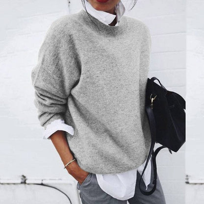Cozy Women's Sweater - Loose Fit Crew Neck Knit Top - Luxicro