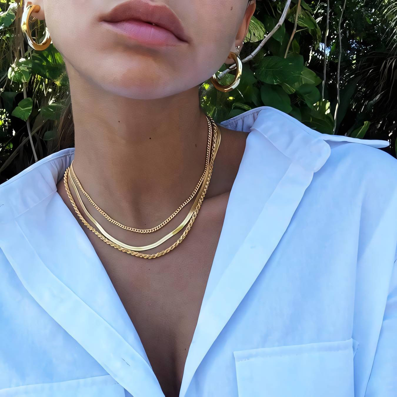Classic Triple Layer Chain Necklace Set