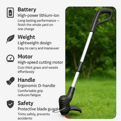 Cordless Rechargeable Lawn Trimmer with Long Battery Life
