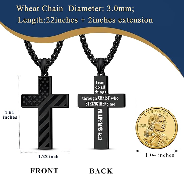 American Flag Cross Silver Pendant Necklace