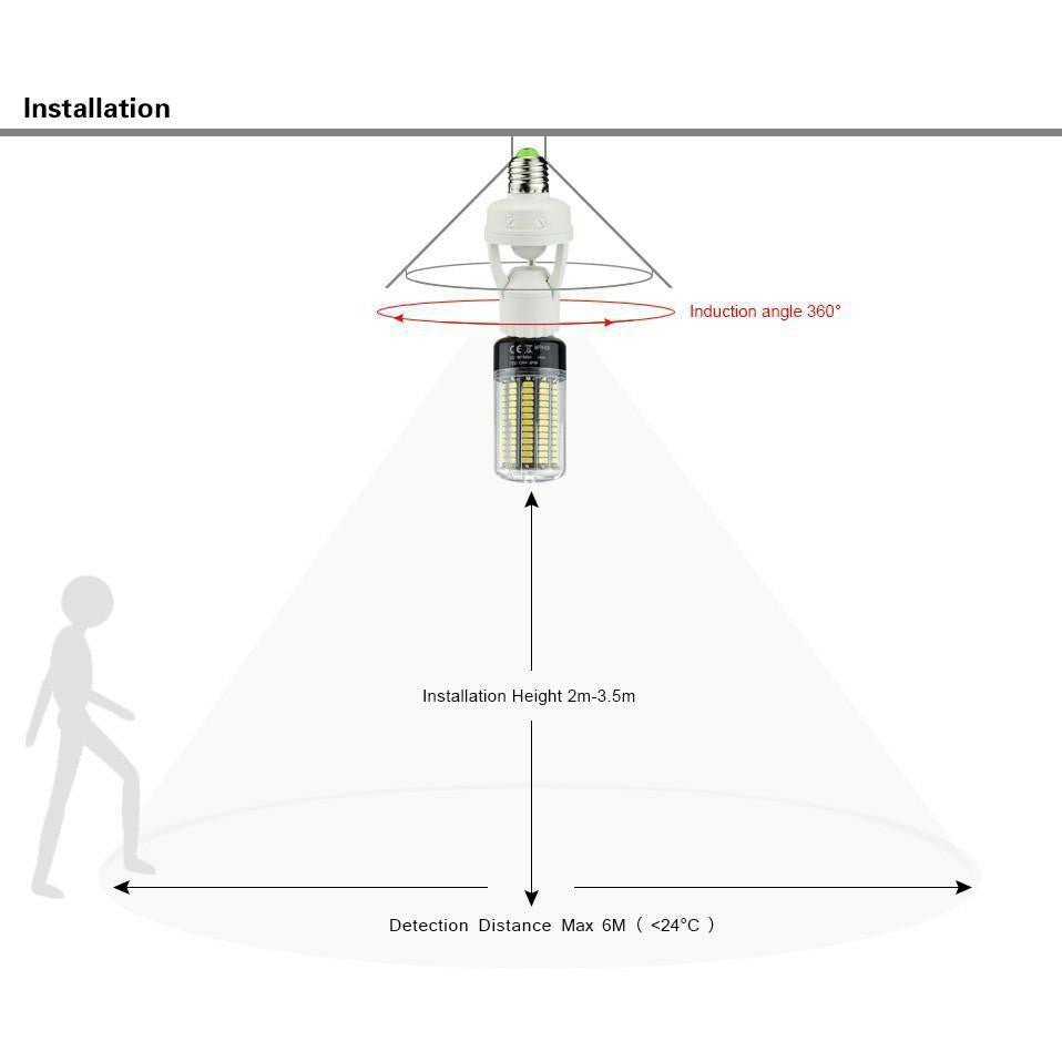 Automatic 360 Degree PIR LED Light Bulb Socket