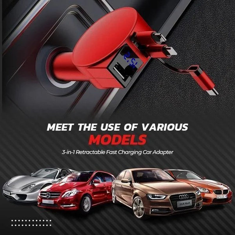 Portable 3-in-1 Fast Car Phone Charger
