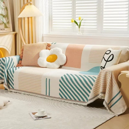 Plush Geometric Pattern Couch Slipcover