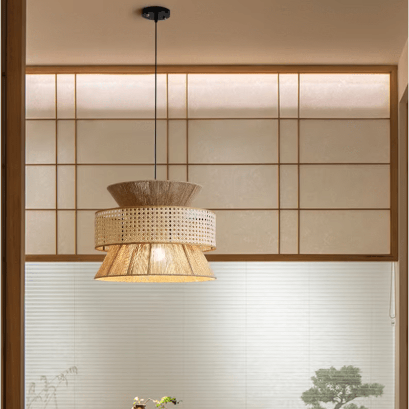 Natural Hemp Rope Hanging Lamp Boho Style Lighting Fixture