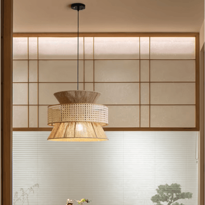 Natural Hemp Rope Hanging Lamp Boho Style Lighting Fixture