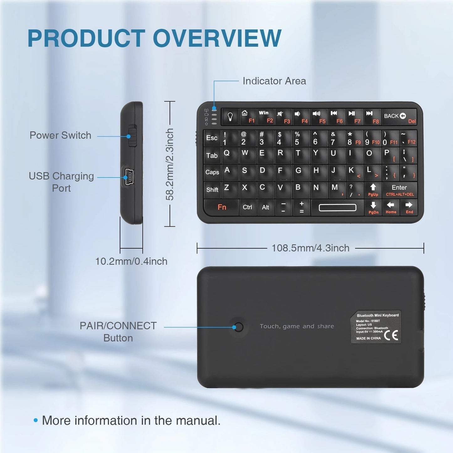Portable 2 in 1 Wireless Compact Keyboard