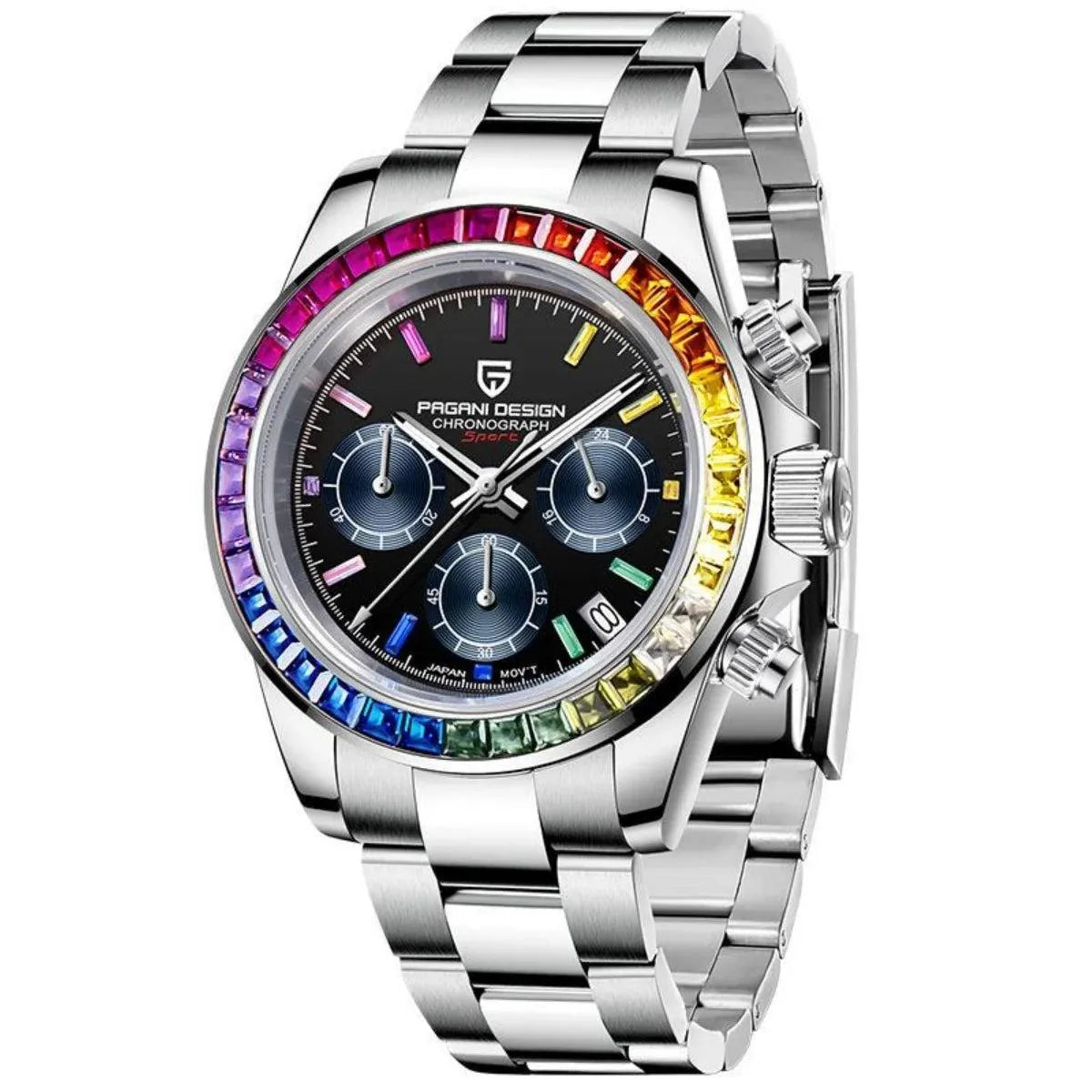 Colorful Bezel 40mm Quartz Chronograph Watch - Sapphire Glass