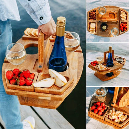 Portable Folding Picnic Table with Wine Rack