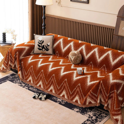 Beige Patterned Fitted Sofa Slipcover