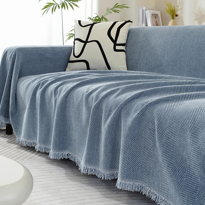 Cozy Fuzzy Throw Blanket with Fringe for Couch