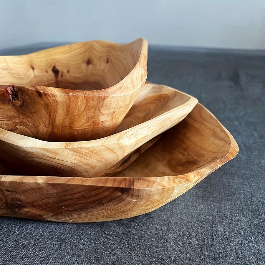 Country Wooden Serving Bowl - Large Dining Table Centerpiece