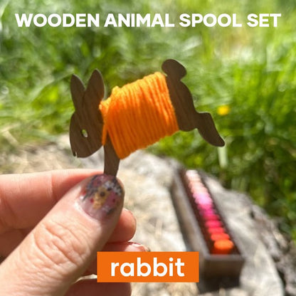 Wooden Bunny Sewing Thread Holder 16 Piece Set