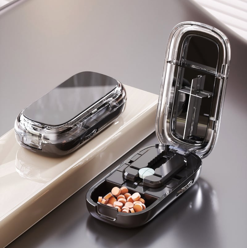 Portable Pill Cutter Box with Adjustable Dose Control