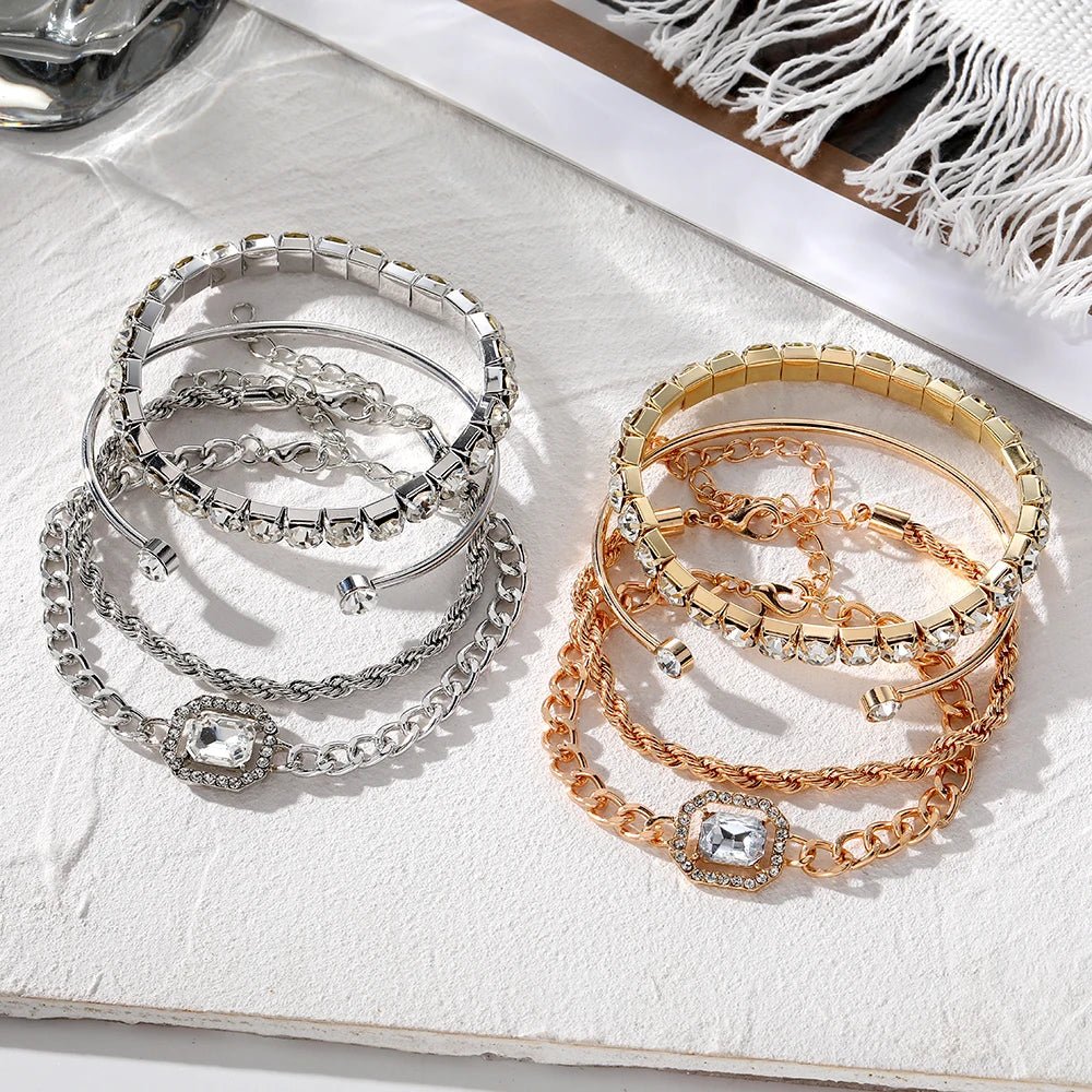 Sparkling Crystal Beaded Charm Bracelet Set