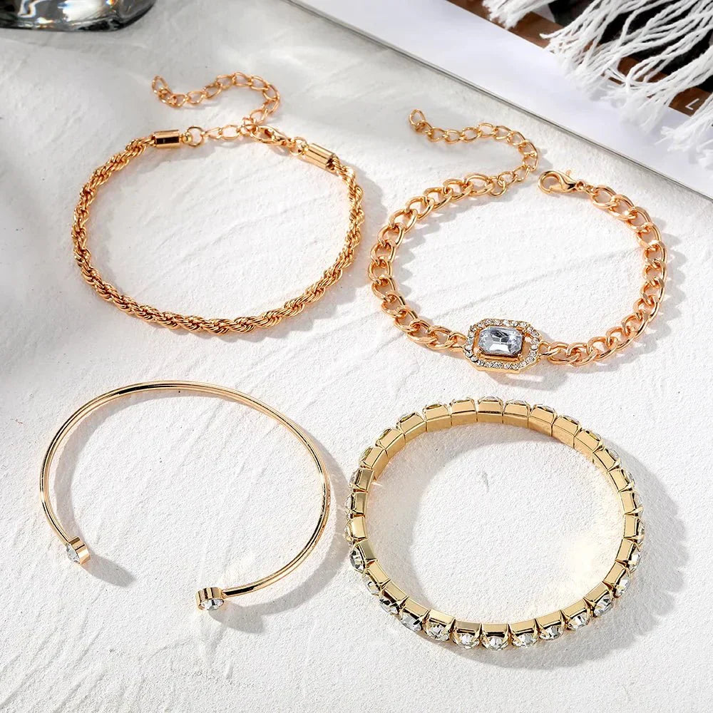 Sparkling Crystal Beaded Charm Bracelet Set
