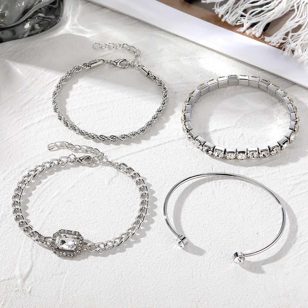 Sparkling Crystal Beaded Charm Bracelet Set