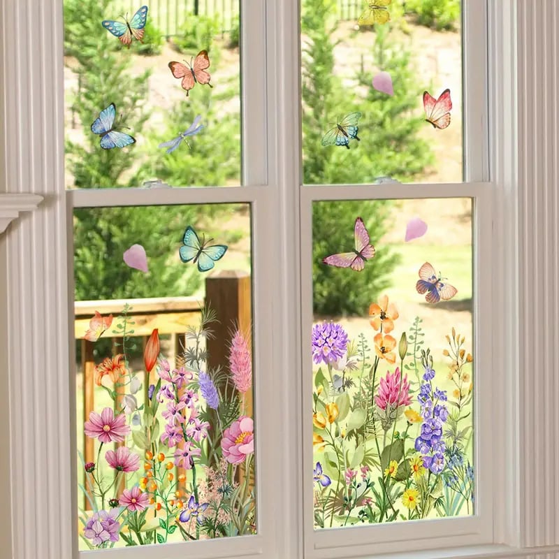 Colorful Floral Static Window Sticker