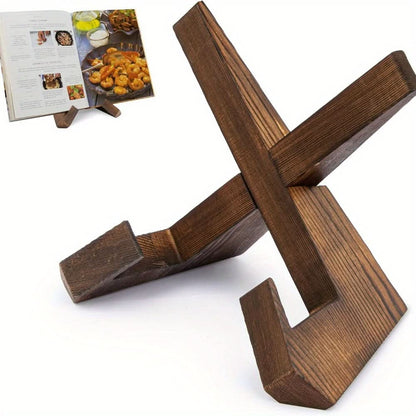 Rustic Wooden Recipe Book Stand with Adjustable Height