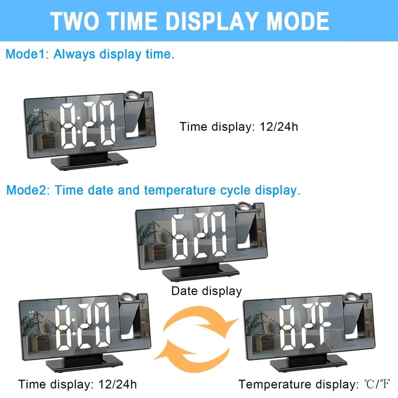 Adjustable LED Projection Clock with Temperature Display