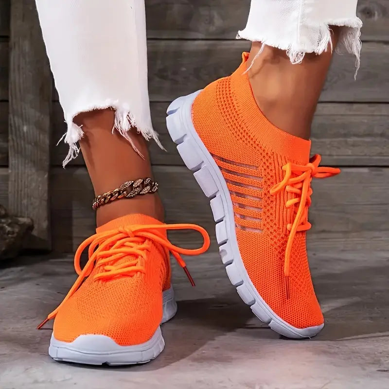 Breathable Mesh Lace-Up Sports Running Sneakers