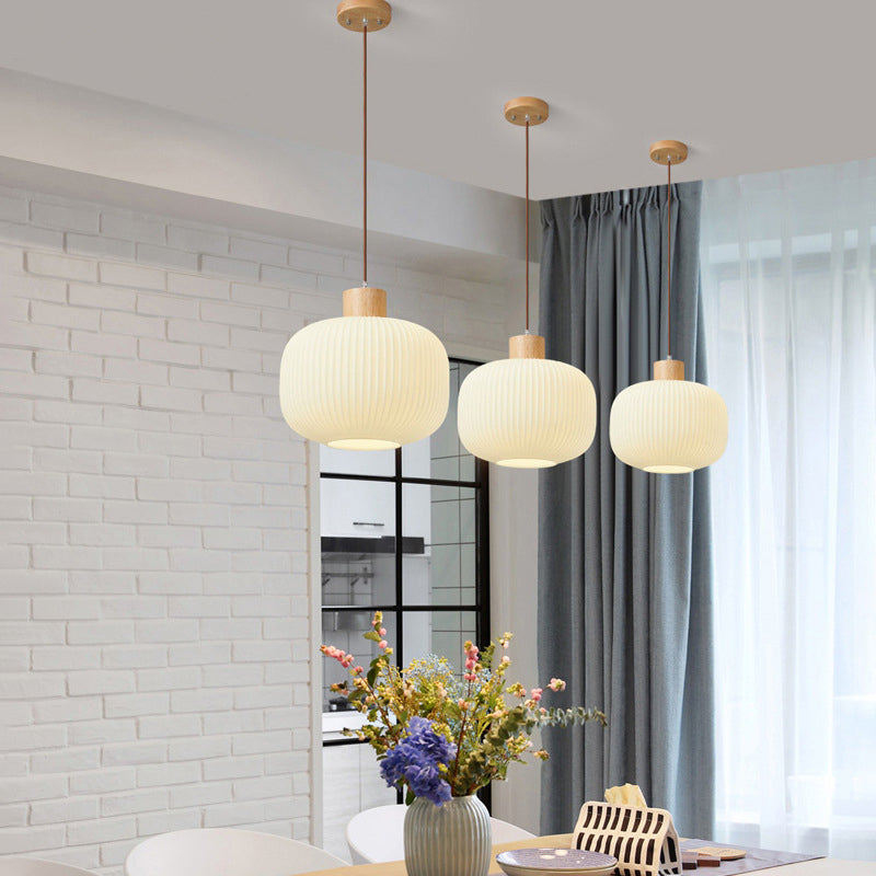 Vintage Wood and Glass Hanging Lamp