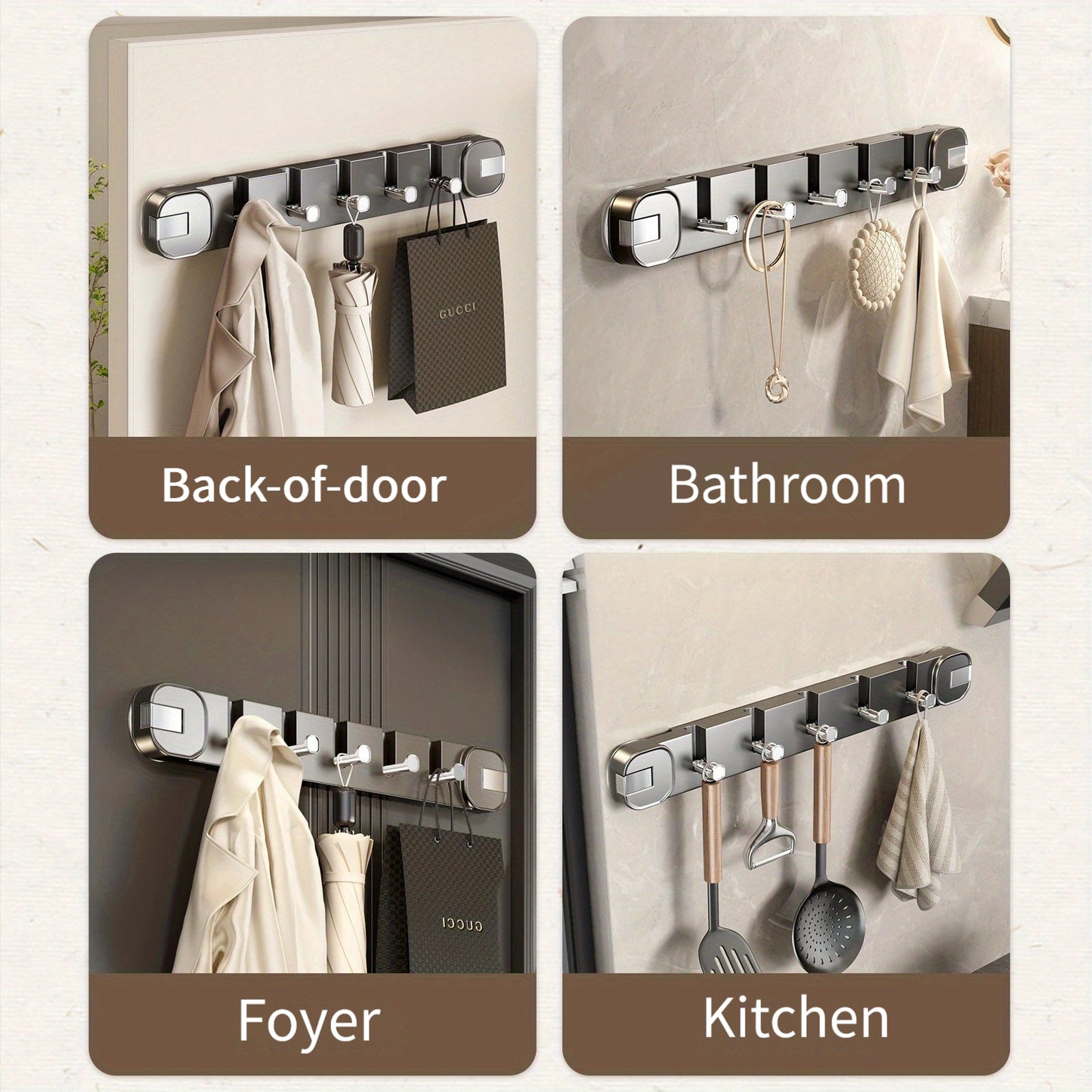 Simple Install 5 Hook Wall Mount Storage Rack