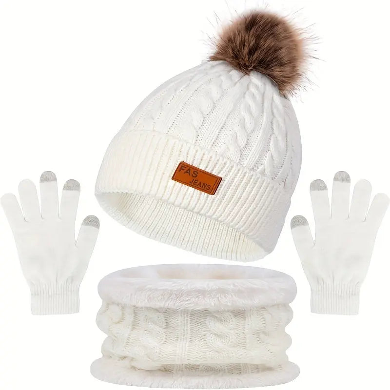Warm Women's Winter Hat, Scarf, and Glove Set - Luxicro
