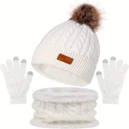 Warm Women's Winter Hat, Scarf, and Glove Set - Luxicro