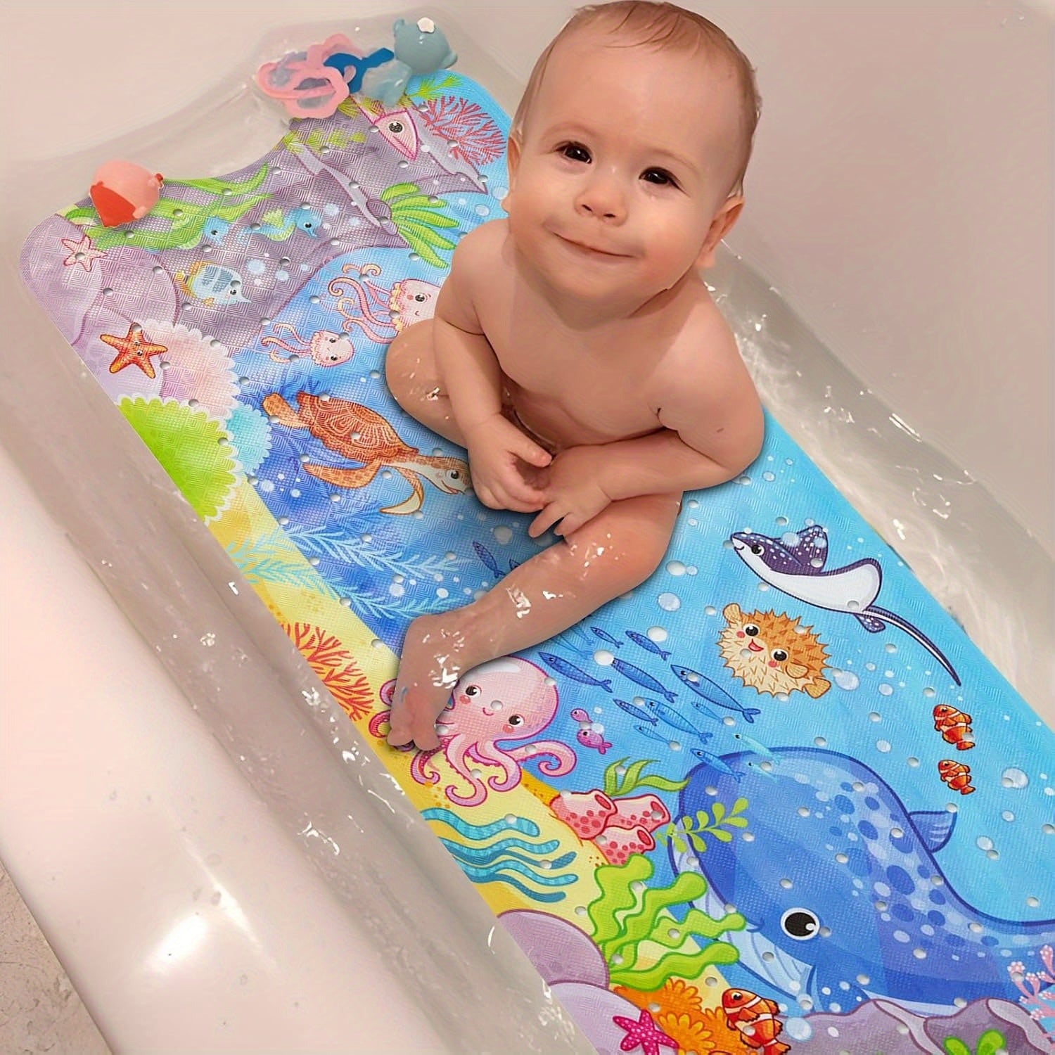 Soft Grip Bath Mat for Kids with Suction Cups - Luxicro