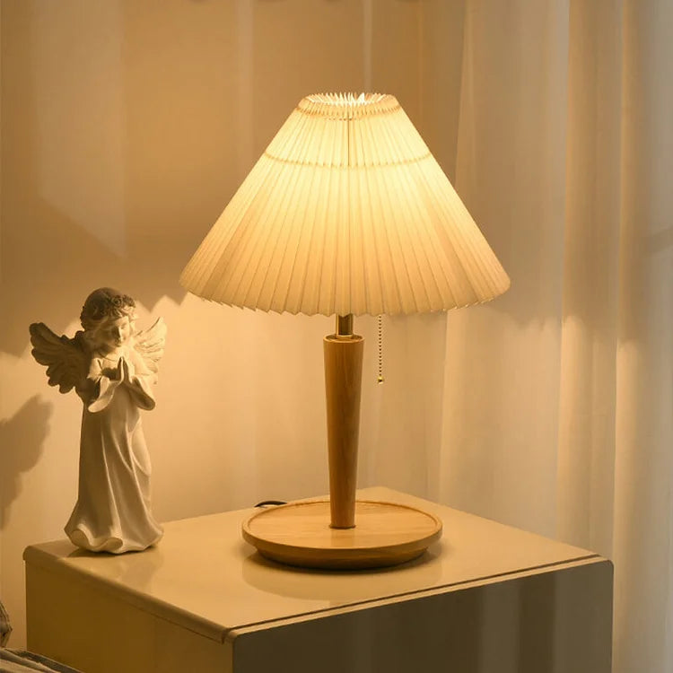 Traditional Wood Desk Lamp with Linen Shade
