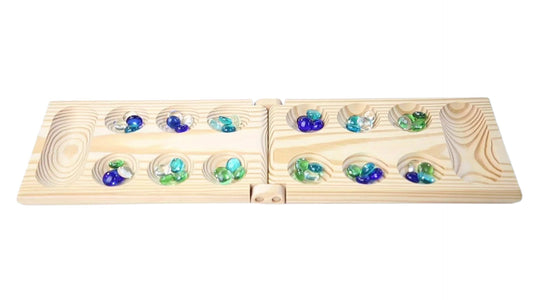 Compact Wooden Mancala Game Set with Colored Pieces - Luxicro