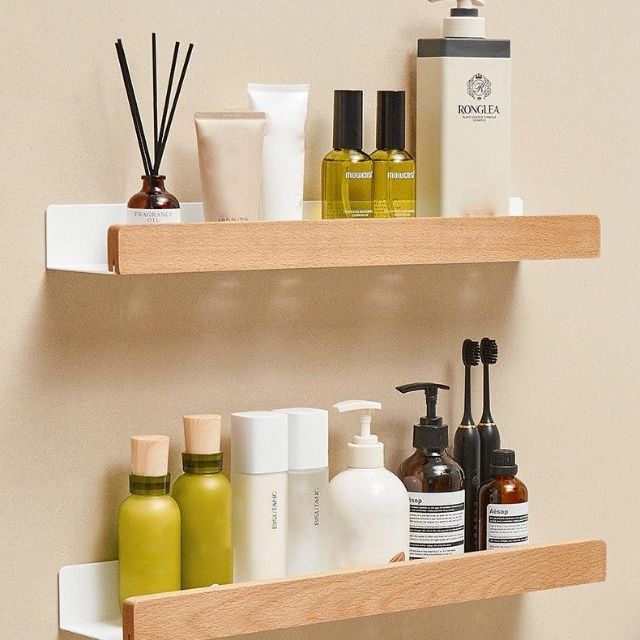 Easy Install Wooden Bathroom Storage Shelves