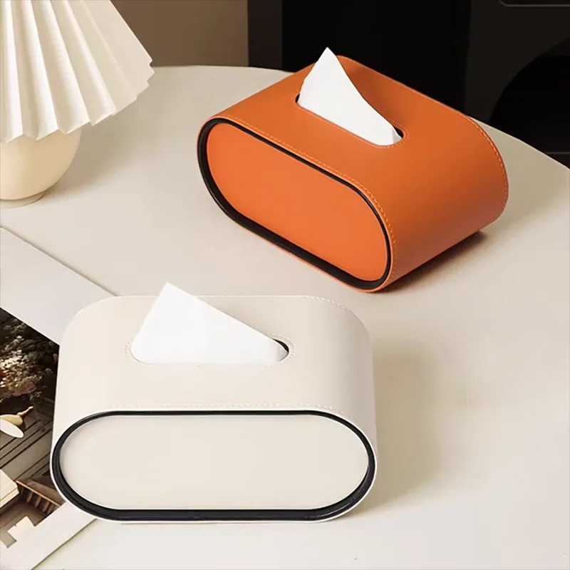 Premium Leather Oval Tissue Box