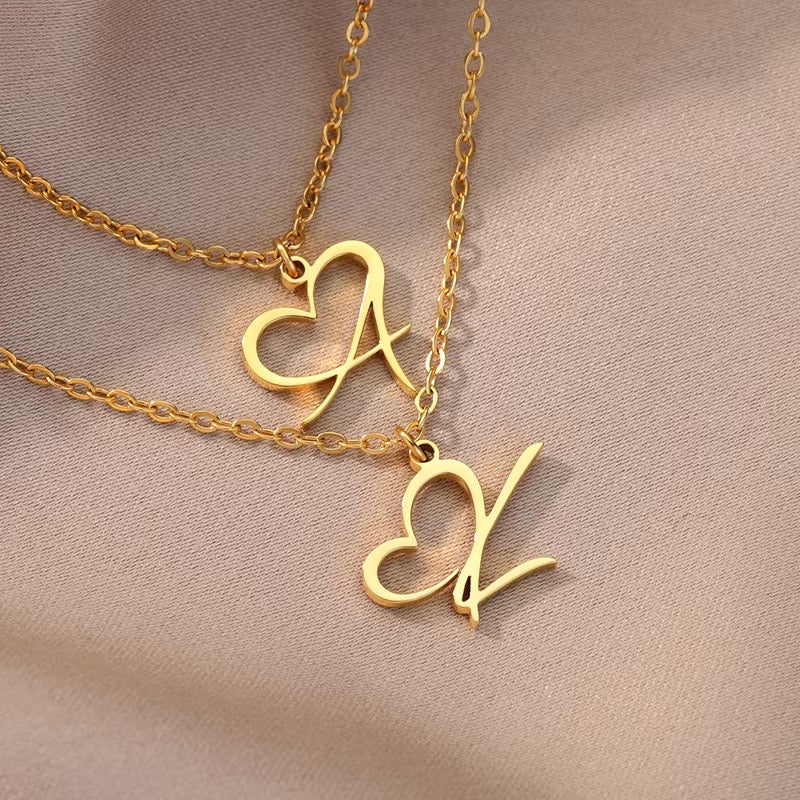 Dainty Monogram Heart Pendant Necklace