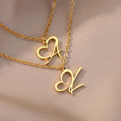 Dainty Monogram Heart Pendant Necklace