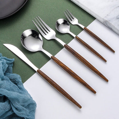 Luxury Wooden Handle Gold Flatware Set