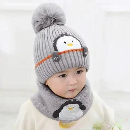 Soft Children's Penguin Winter Hat and Scarf Set