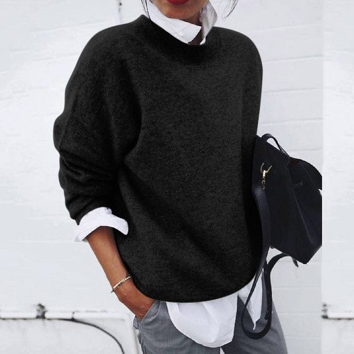 Cozy Women's Sweater - Loose Fit Crew Neck Knit Top