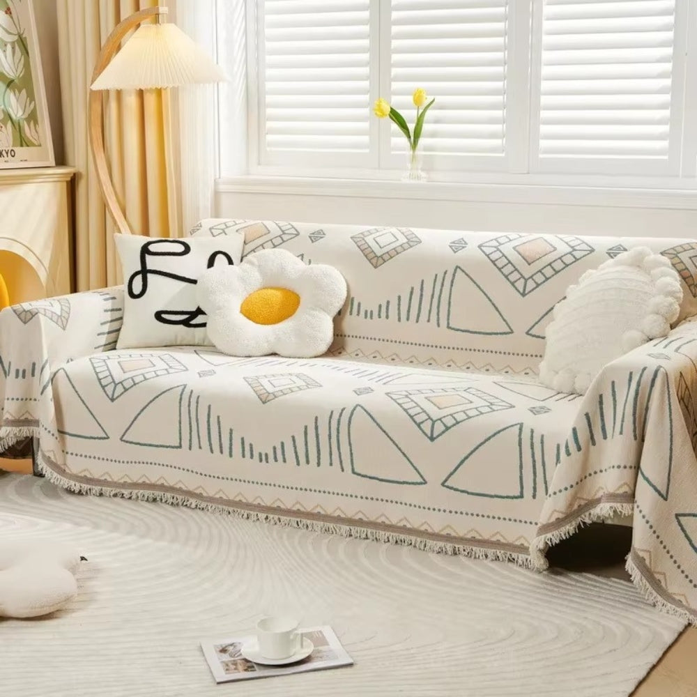 Plush Geometric Pattern Couch Slipcover