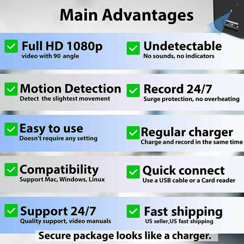 Mini 1080P Spy Camera USB Wall Adapter