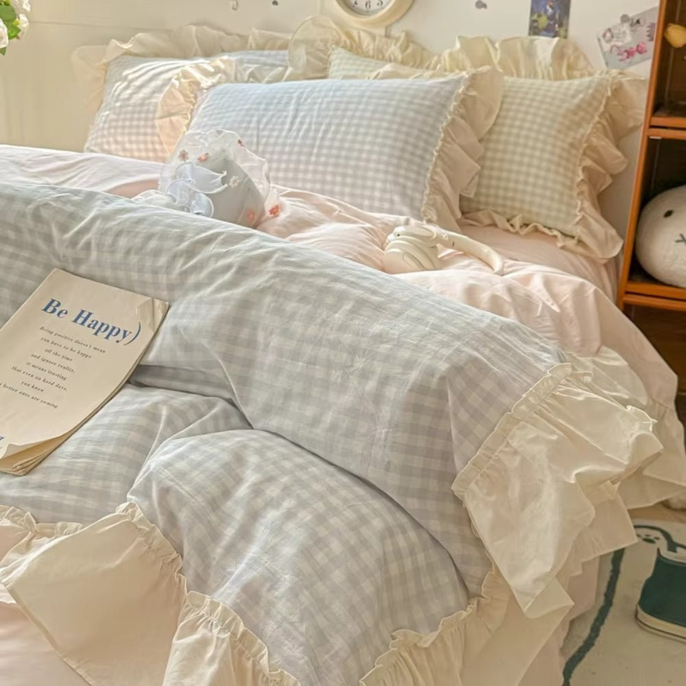 Classic Plaid Ruffled Bed Sheet Set